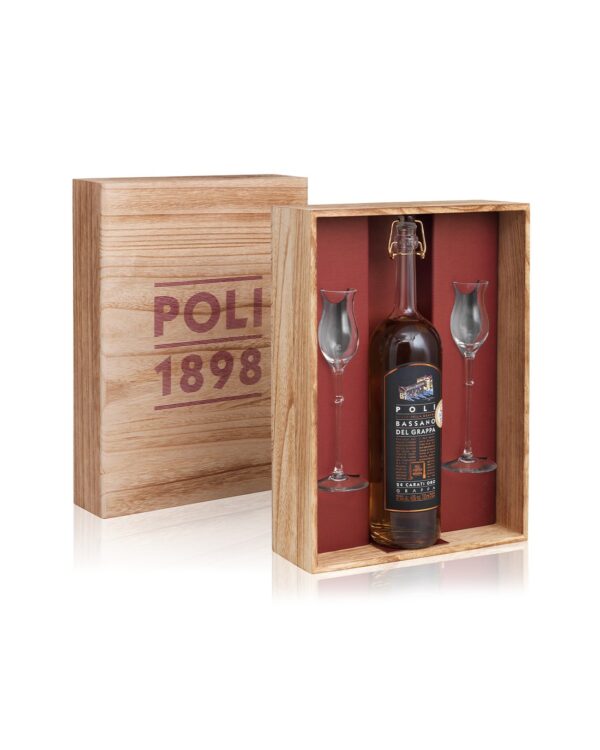 Poli Jacopo Confezione Legno N. 1 Bassano 24 Caratii + 2 Bicchieri Degustazione
