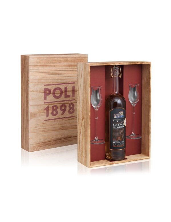 Poli Jacopo Confezione Legno N. 1 Bassano 24 Caratii + 2 Bicchieri Degustazione