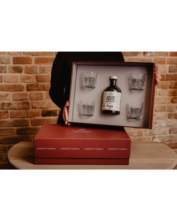 Amaro Forte Mazzetti Con 4 Cocktail Tumbler In Scatola Regalo