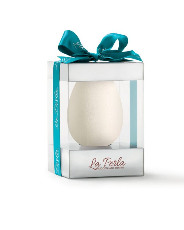 La Perla Bianca. Uovo di cioccolato bianco con nocciola Piemonte (35%). 200g