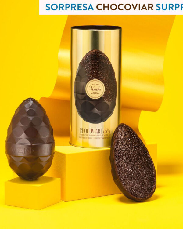 Uovo Venchi Chocoviar 75% in cilindro di metallo, 350g - immagine 1