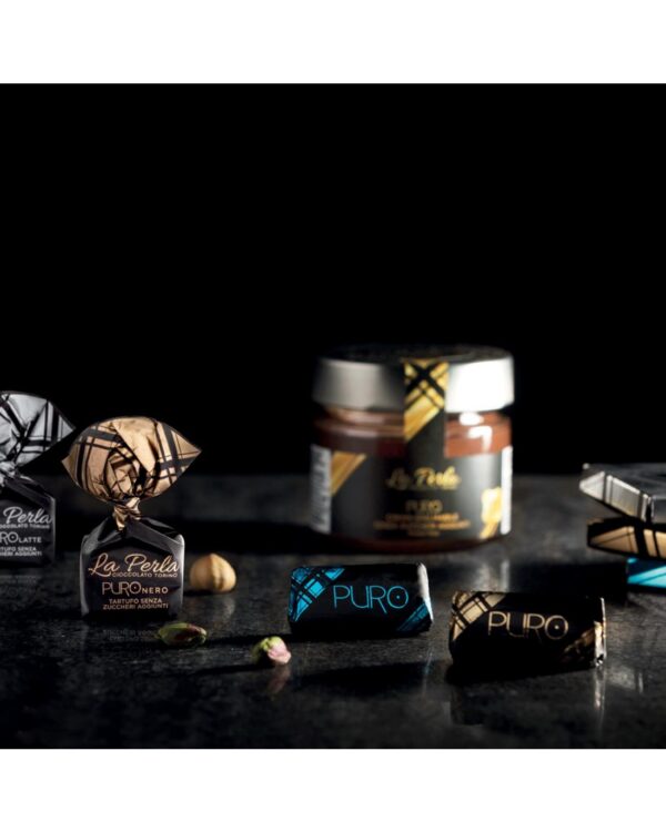 La Perla Tartufo di cioccolato al latte con nocciole Piemonte (30%) senza zuccheri aggiunti con edulcorante. Sacchetto 200g