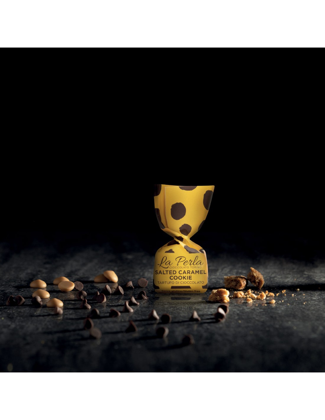 La Perla Tartufo di cioccolato bianco al caramello salato con granella croccante. Sacchetto 200g