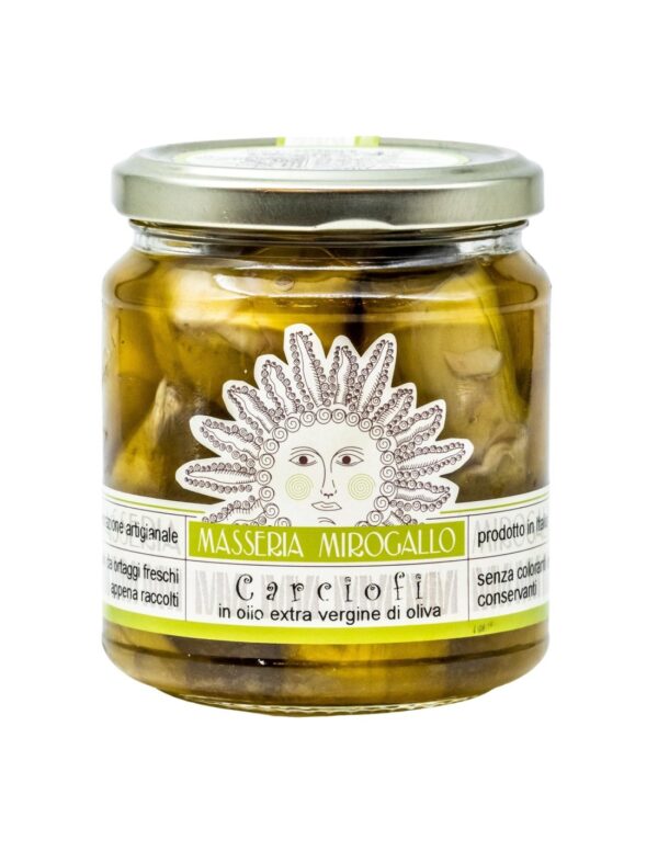 Carciofi Interi in olio extra vergine di oliva 490g Masseria Mirogallo Carciofi Interi in olio extra vergine di oliva 490g Masseria Mirogallo