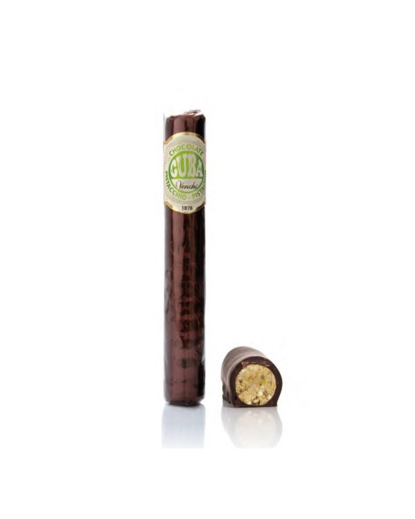 Sigaro Venchi ricoperto di cioccolato fondente con Pistacchio