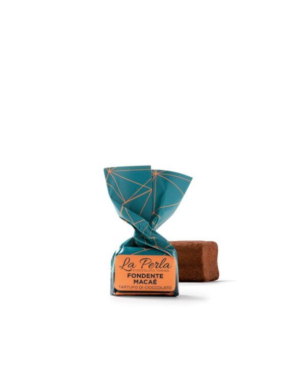 Tartufo La perla Macaé fondente con Nocciola (26%). Sacchetto 200g
