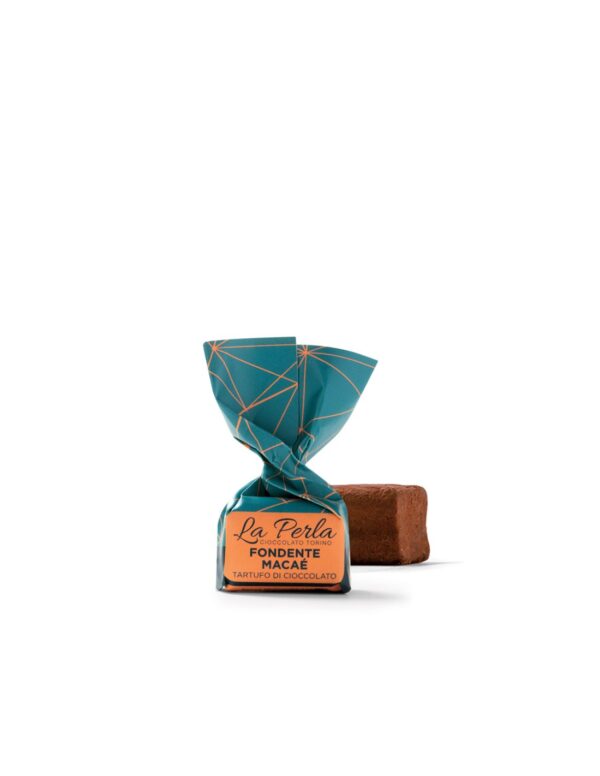 Tartufo La perla Macaé fondente con Nocciola (26%). Sacchetto 200g Tartufo La perla Macaé fondente con Nocciola (26%). Sacchetto 200g