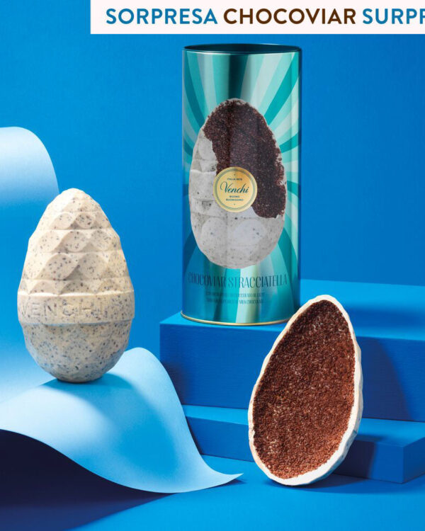 Uovo Venchi Chocoviar Stracciatella in cilindro di metallo, 390g - immagine 1