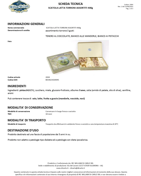 Scatola Latta Torroni Assortiti William Di Carlo 400g - immagine 3