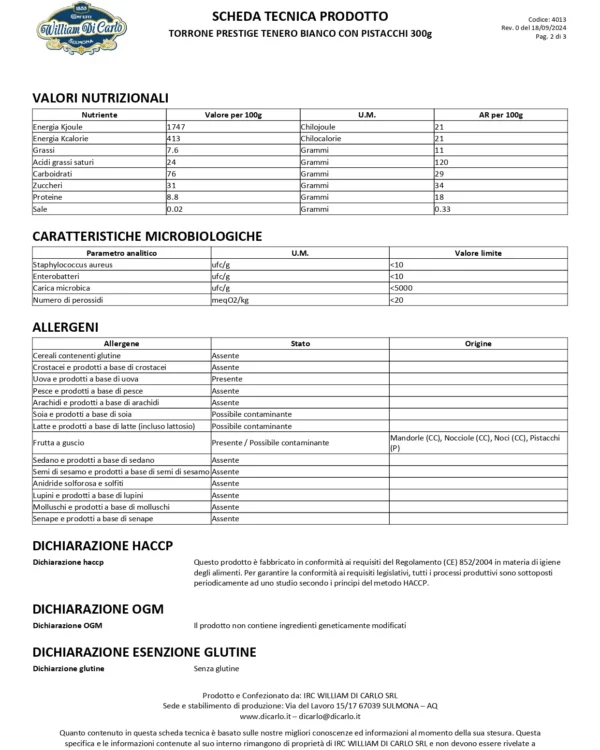 Torrone Bianco con Pistacchi William Di Carlo Linea Prestige 300g - immagine 3