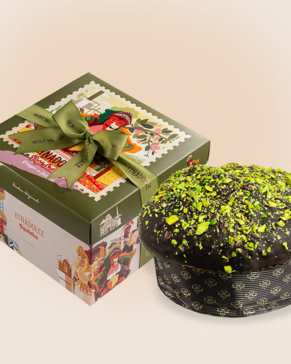 Panettone Etna Dolce Vulcano e Pistacchio Salato 1Kg Scatola Illustrazione “Orlando” - immagine 1
