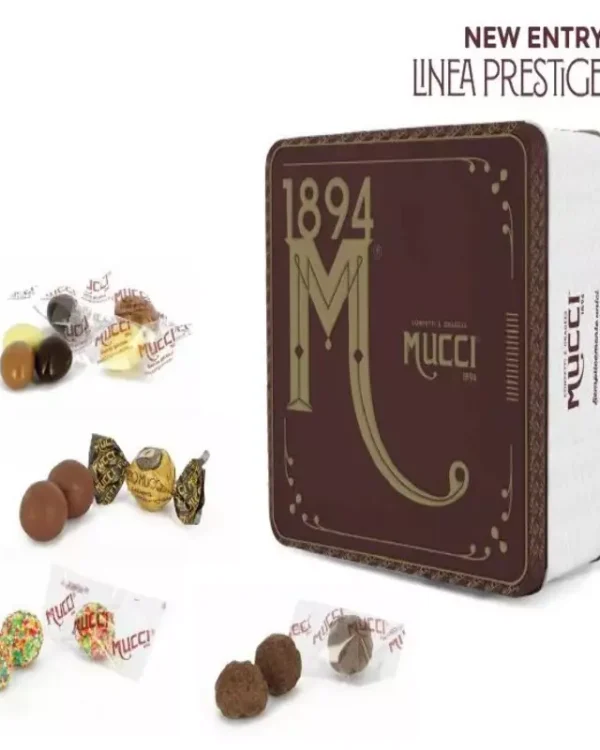 Confetti e Dragées Mucci® gusti assortiti SCATOLA IN LATTA BROWN 380gr - immagine 1