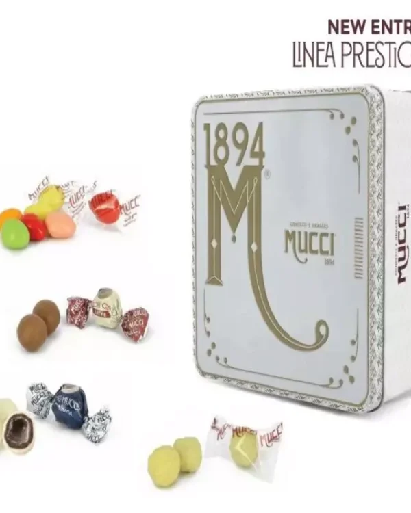 Confetti e Dragées Mucci® gusti assortiti SCATOLA IN LATTA WHITE 380gr - immagine 1