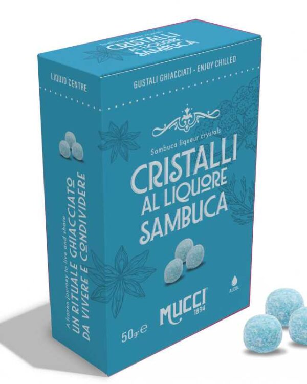 Cristalli Mucci® al liquore Sambuca confezionati in monodose Box 50gr - immagine 1