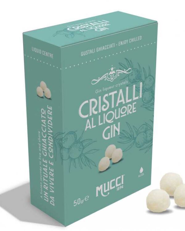 Cristalli Mucci® al liquore Gin confezionati in monodose Box 50gr - immagine 1