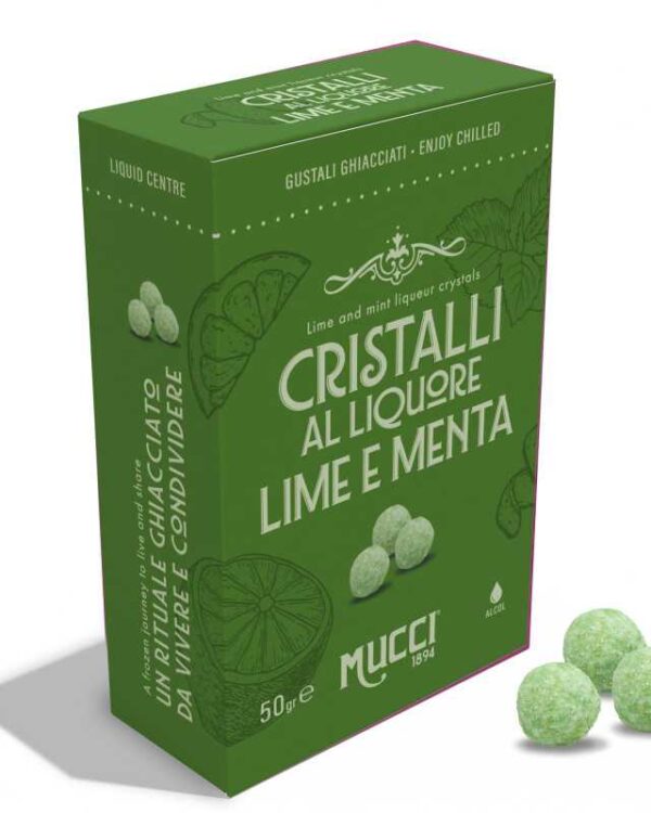 Cristalli Mucci® al liquore Lime e Menta confezionati in monodose Box 50gr - immagine 1